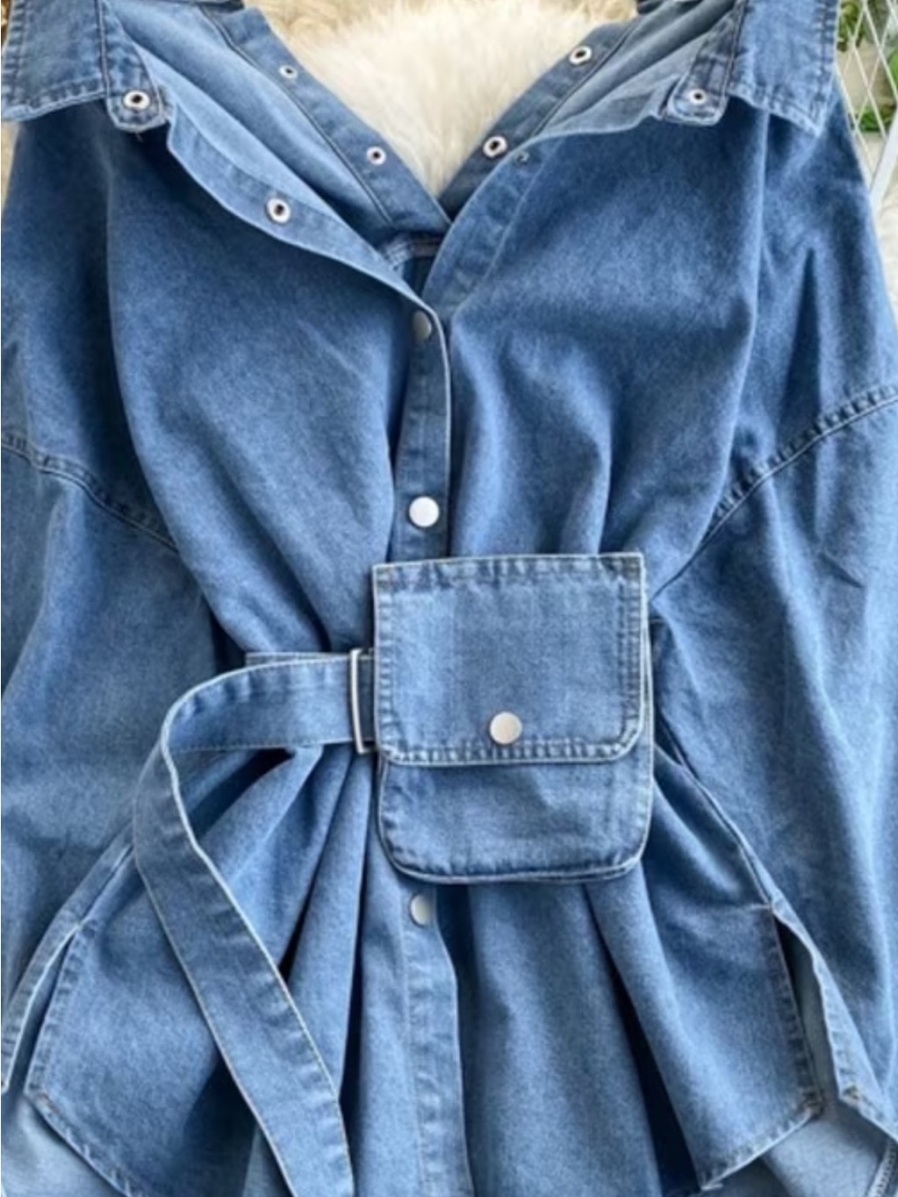 Denim Utility Shirt with Belted Pocket